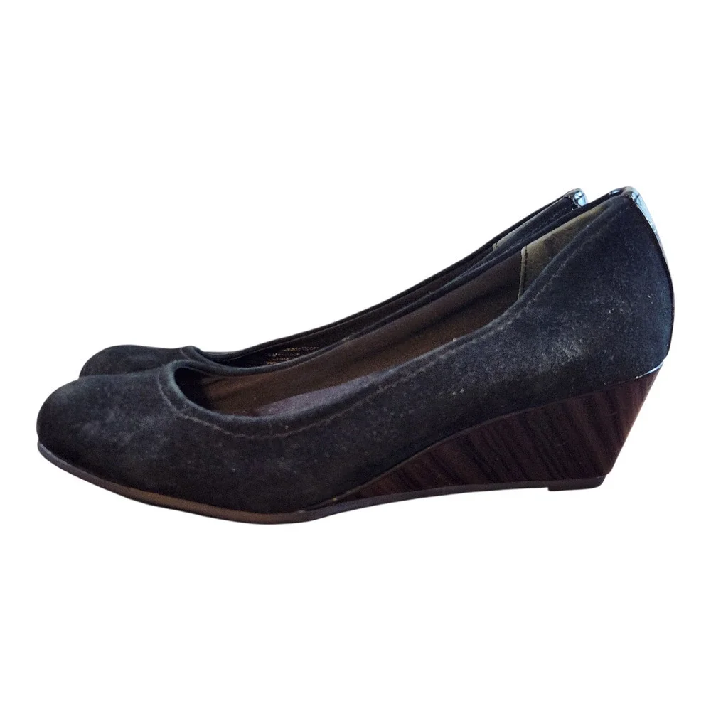 Giani‎ Bernini GB Jileen black leather suede sz 5m wedge heel slide on